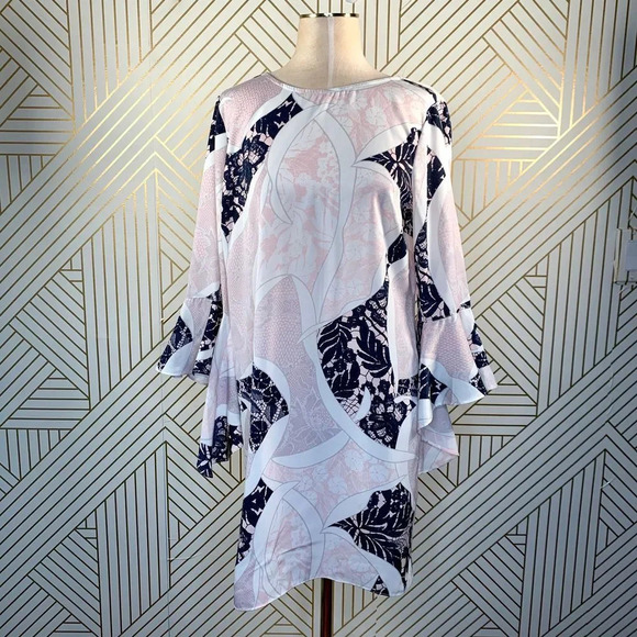 Bar III Ruffle-Sleeve Shift Dress in Pink Combo - Picture 2 of 12